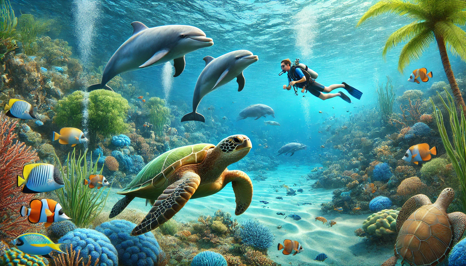 Ocean background with marine life